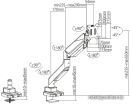 Кронштейн для монитора ErgoSmart Heavy-Duty серебристый, 1 монитор, 17-49", настольный, регулировка высоты/поворота, VESA75/100