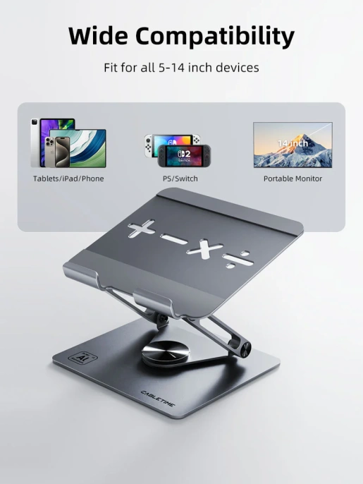 Эргономичная подставка CABLETIME CS23G (CT-PSR04-AG) – устойчивая, с поворотом на 360° для планшета