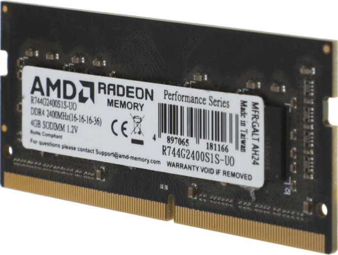Память DDR4 4Gb 2400MHz AMD R744G2400S1S-UO Radeon R7 Performance Series OEM PC4-19200 CL17 SO-DIMM 260-pin 1.2В OEM