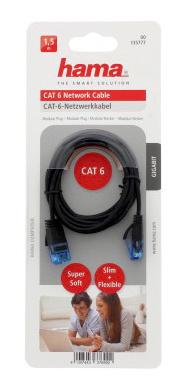 Патч-корд HAMA Slim-Flexible UTP, кат.6, 1.5м, 4 пары, многожильный,  черный
