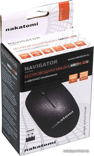Мышь MRON-02U BLACK Nakatomi Navigator RF 2.4G Optical - 6 кнопок ролик прокрутки, USB, черная