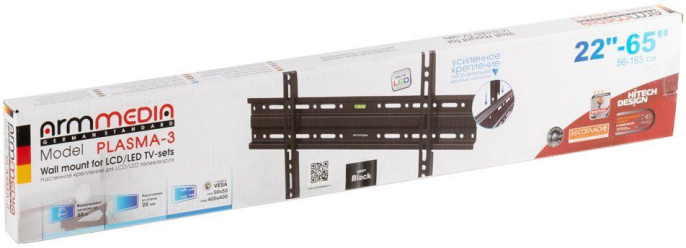 Кронштейн для телевизора Arm Media PLASMA-3 new, 22-65", настенный, фиксированный,  черный [10207]