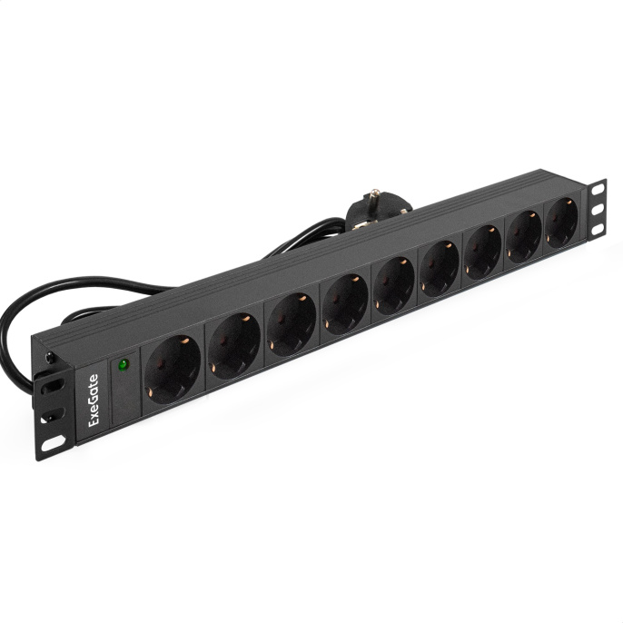 Блок розеток ExeGate ServerPro PDU-19H903 Al-9S-EU2CU 19 1U алюминий 9Schuko евровилка 2м 280849