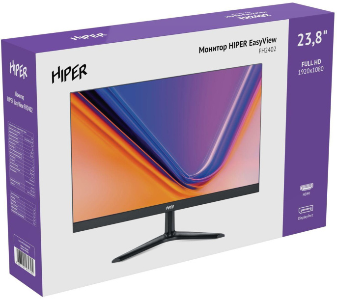 Монитор Hiper 23.8" EasyView FH2402 черный IPS LED 5ms 16:9 HDMI M/M матовая 250cd 178гр/178гр 1920x1080 75Hz FreeSync DP FHD 3.1кг AFB-103C-75