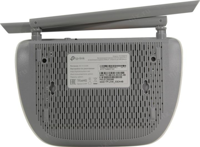 Wi-Fi роутер TP-LINK TD-W8961N,  Wi-Fi 4,  N300,  2.4ГГц, 4 LAN,  ADSL2+, белый