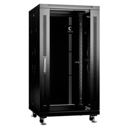Шкаф коммутационный Cabeus (SH-05C-22U60/60-BK) напольный 22U 600x600мм пер.дв.стекл металл 800кг черный 500мм 56.4кг 1166мм IP20 сталь
