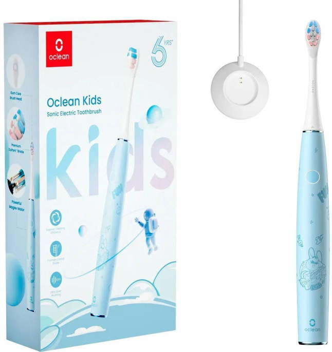 Электрическая зубная щетка OCLEAN Kids, насадки для щётки: 2 шт, цвет: голубой [c01000567]