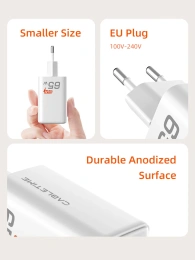 Сетевое зарядное устройство CABLETIME GA65W (CT-GAN65-PW) GaN PD3.0 2C1A 65 Вт, белый
