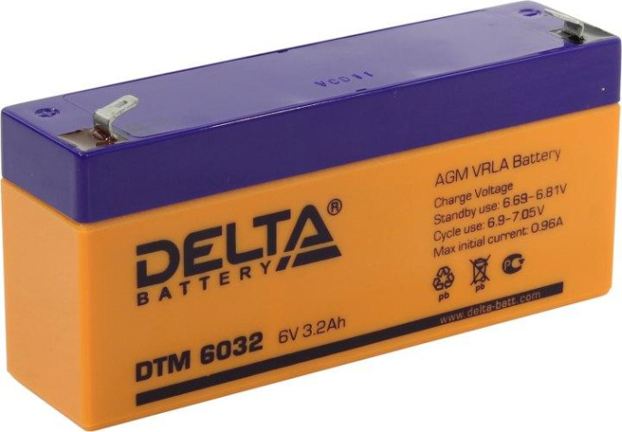 Аккумуляторная батарея 6V/3.2Ah Delta DTM 6032 134/34/61 67 , 0.65кг, 8лет, F1 4614010050015