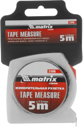 Рулетка строительная Matrix Chrom дл.полотна 5м изм.шкала в см зацеп простой серый 31040