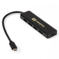 USB-Хаб (концентратор) 4-в-1 ExeGate DUB-4CP/1 (кабель-адаптер USB Type C --> 4xUSB3.0, доп. разъем USB Type-C для подключения источника питания, Plug&Play, черный) EX293986RUS
