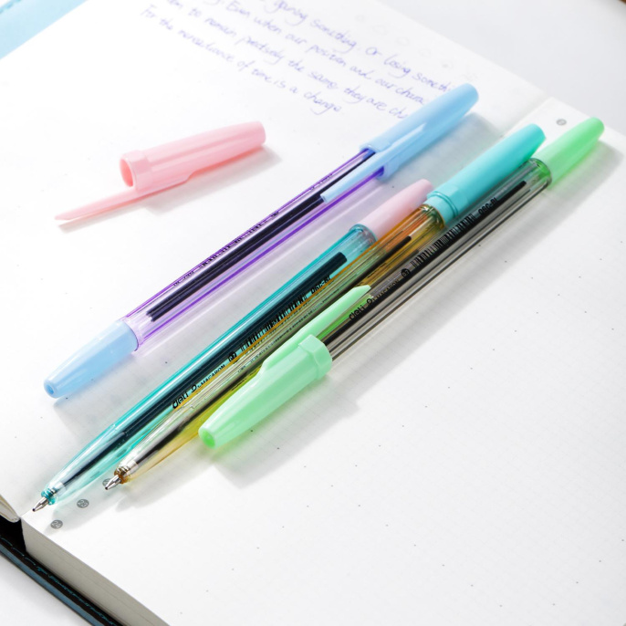 Ручка шариков. Deli P1-Macaron EQ6C-BL ассорти/прозрачный d 0.7мм син. черн.