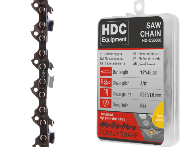 Цепь 45 см 18" 3/8" 1.6 мм 66 зв. в пласт. боксе HDC (HD-C38666)