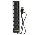 USB-Хаб концентратор 7-в-1 ExeGate DUB-72SW кабель-адаптер USB2.0 -- 7xUSB2.0, кнопки включения/отключения для каждого порта, Plug&Play, черный EX293978RUS
