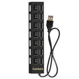 USB-Хаб концентратор 7-в-1 ExeGate DUB-72SW кабель-адаптер USB2.0 -- 7xUSB2.0, кнопки включения/отключения для каждого порта, Plug&Play, черный EX293978RUS