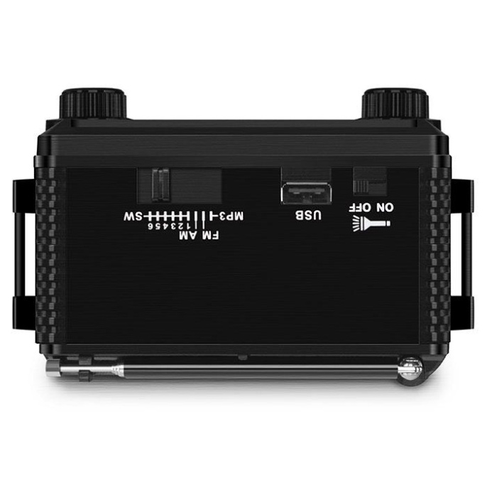 Радиоприемник SVEN SRP-355, черный мощность 3 Вт RMS , FM/AM/SW, USB, SD/microSD, фонарь, встроенный аккумулятор
