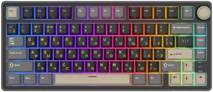 Клавиатура Royal Kludge R75 Phantom (черный, серый, проводная USB, подсветка RGB, горячая замена клавиш Hot Swap, K серебрянные switch)