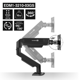 Кронштейн для монитора 13"-32" настольный ExeGate EDM1-3210-03GS (газовая пружина, VESA 75x75, 100x100, макс.нагрузка 10 кг, наклон -90°/+90°, поворот -90°/+90°, вращение 360°, 2 способа крепления: сквозное и струбцина, цвет черный) EX300165RUS