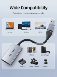 Адаптер видеозахвата CABLETIME CB65G (CT-ACHC3-AG) USB 3.0 A+C на HDMI  4K/60Hz