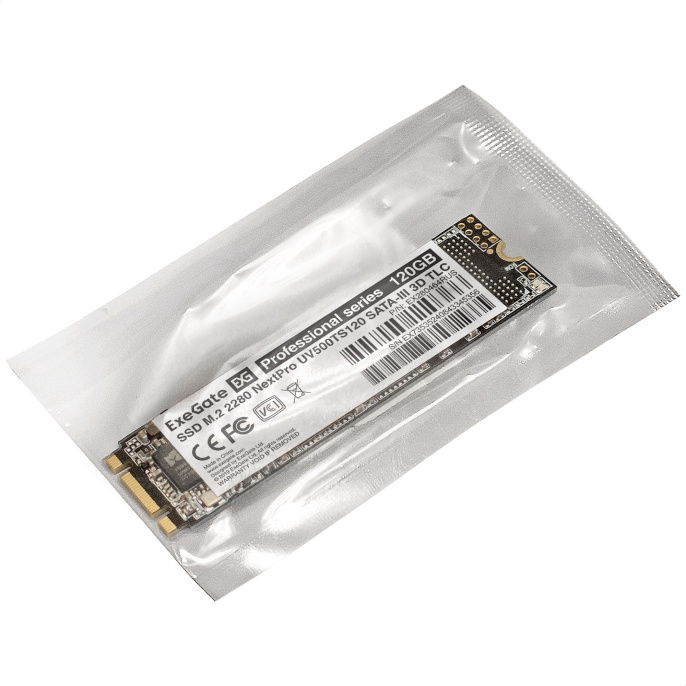Накопитель SSD M.2 2280 SATA 120GB ExeGate NextPro M2UV500TS120 (SATA-III, 22x80mm, 3D TLC) EX280464RUS