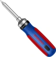 Отвертка WorkPro WP221061 с трещоткой, 3-позиционный прецизионный храповик с 72 зубьями: прямой/ обратный ход / блокировка, в рукоятке хранятся биты 14шт, стержень из хром-ванадиевой стали для