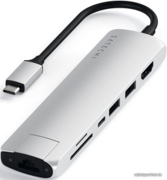Док-станция Satechi ST-UCSMA3S Type-C Slim Multiport with Ethernet Adapter 2xUSB 3.0, USB Type-C, HDMI, RJ-45, SD, micro-SD , Серебристый