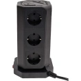 Сетевой фильтр QUMO Power Tower PRO PD 8SP4U P-0004, 9 розеток, 2500 Вт, 10A, кабель 2м 3*1 мм чистая медь, пожаробезопасный пластик, евровилка, 4 USB порта 3,1A + USB-C 18W 42086