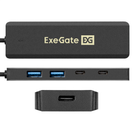 USB-Хаб (концентратор 4x5Gbps USB SuperSpeed) 4-в-1 ExeGate DUB-2C2P/5G (кабель-адаптер USB 3.2 Gen1 Type C --> 2xUSB3.2 Gen1 Type-A (5G каждый)/2xUSB3.2 Gen1 Type-C (5G), SuperSpeed USB 5Gbps, доп. разъем USB Type-C для подключения источника питания, Plu
