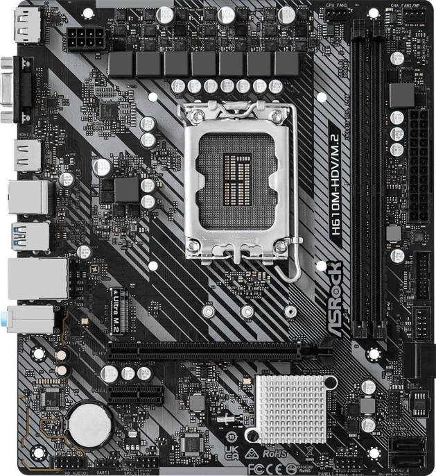 Материнская плата Asrock H610M-HDV/M.2 R2.0 Soc-1700 Intel H610 2xDDR4 mATX AC`97 8ch 7.1 GbLAN+VGA+HDMI+DP