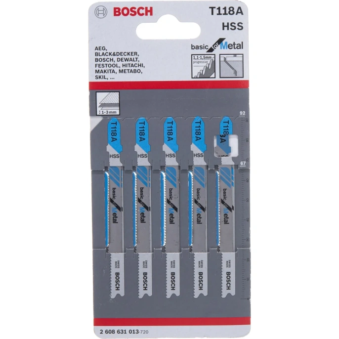 Пилки для лобзика по металлу 67 мм; 5 шт. HSS T118 A Bosch 2.608.631.013 (T118 A 2608631013)