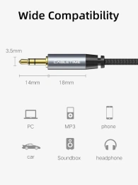 Аудиокабель CABLETIME CF10K (CT-AV311-P11GN-SG1.8) 1.8 м, AUX стерео 3,5 мм (1/8") медный, черный ПВХ нейлоновый