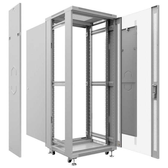 Cabeus SH-05C-12U60/60 Шкаф монтажный телекоммуникационный 19" напольный для распределительного и серверного оборудования 12U 600x600x730mm (ШхГхВ) передняя стеклянная и задняя сплошная металлическая двери, ручка с замком, цвет серый (RAL 7035)