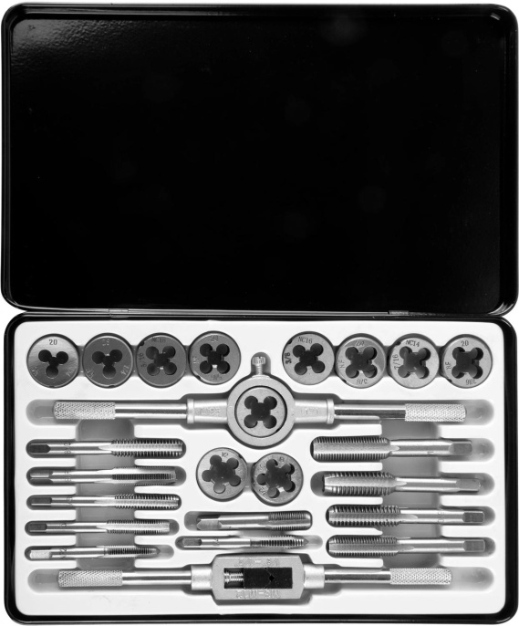 Набор метчиков/плашек Av Steel AV-921209 в комплекте 24 предмета жесткий кейс