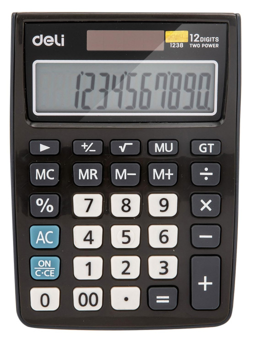 Калькулятор DELI E1238black, 12-разрядный, черный