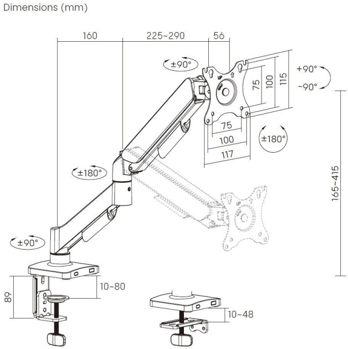 Кронштейн для мониторов Cactus CS-VM-MD-70-BK черный/белый 17"-32" макс.9кг настольный поворот и наклон