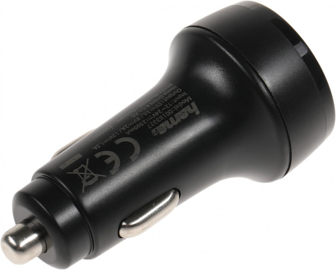 Автомобильное зарядное устройство HAMA H-183327,  USB-C, USB-C, 18Вт, 3A, черный [00183327]