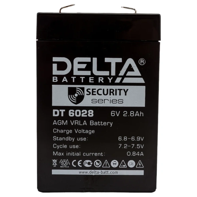 Аккумуляторная батарея 6V/2.8Ah Delta DT 6028 66/33/97(103), 0.61кг, 5лет, F1  