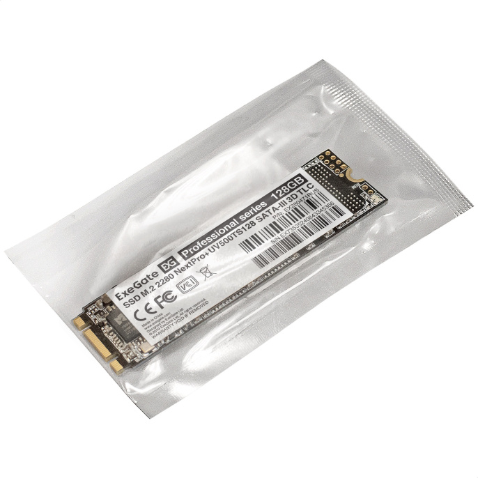 Накопитель SSD M.2 2280 SATA 128GB ExeGate NextPro+ M2UV500TS128 (SATA-III, 22x80mm, 3D TLC) EX280471RUS