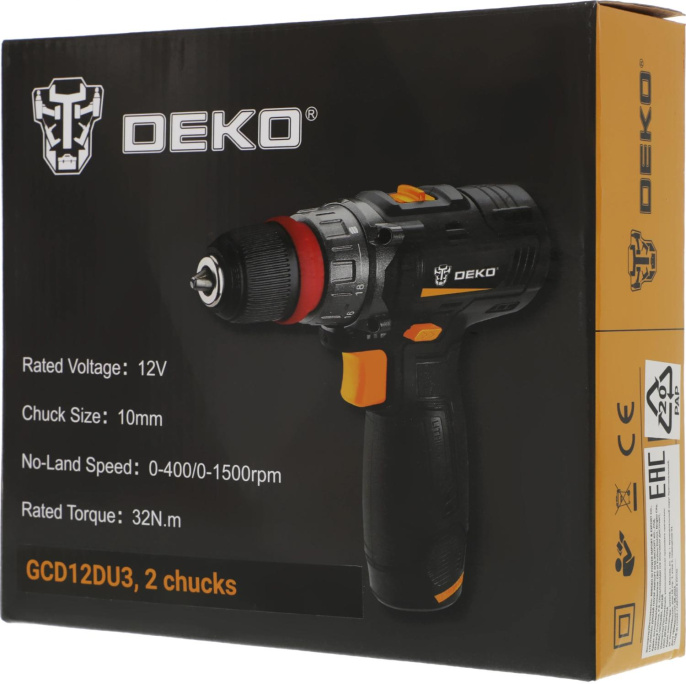 Дрель-шуруповерт DEKO GCD12DU3, 1.5Ач, с одним аккумулятором [063-4114]