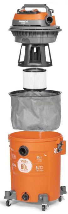 Строительный пылесос Daewoo DAVC 6025S 2500Вт уборка: сухая/сбор воды/выдув оранжевый
