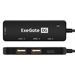 USB-Хаб концентратор 4-в-1 ExeGate DUB-211C кабель-адаптер USB3.0 Type-C -- 2xUSB2.0, 1xUSB3.0 5GB/s , Type-C DATA , Plug&Play, черный EX299789RUS