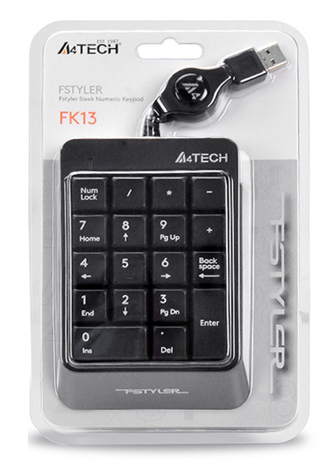 Числовой блок A4TECH Fstyler FK13, USB, мембранная, серый [fk13 usb grey ]