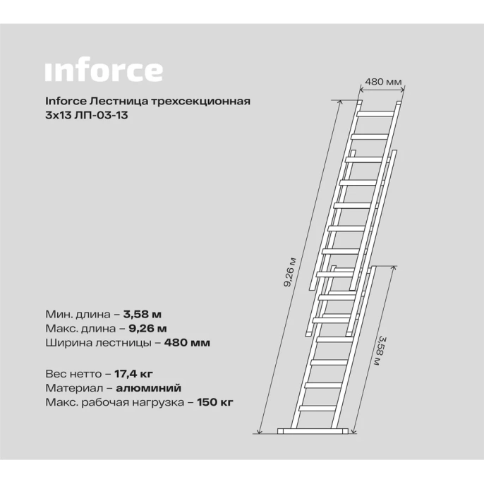 Трехсекционная лестница 13 ступеней Inforce 3x13 ЛП-03-13