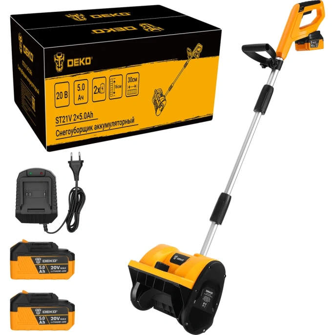 Снегоуборщик аккумуляторный DEKO ST21V, 20В, 2х5 Ач 085-4444