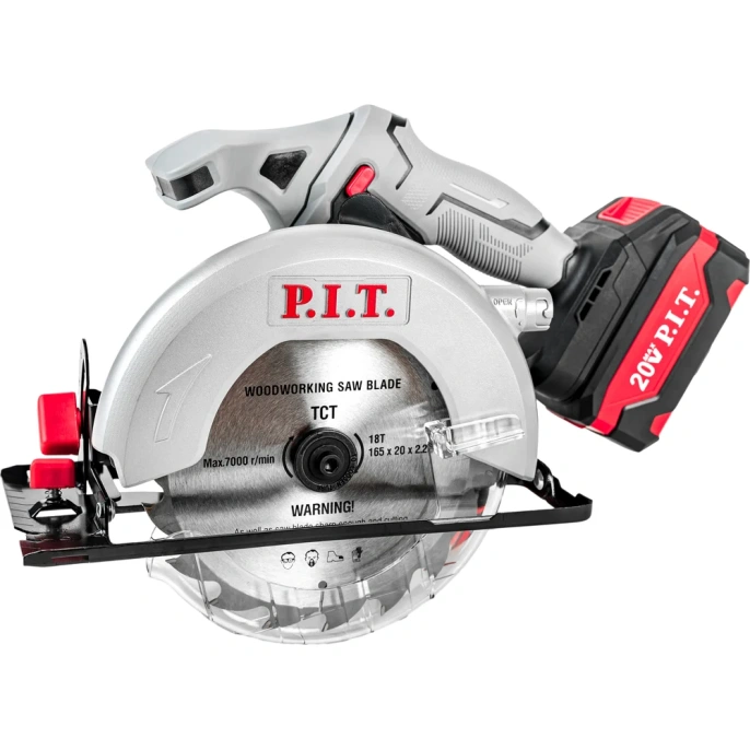 Циркулярная аккумуляторная пила P.I.T. 20 В, диск 165 мм, пропил 52 мм, 4300 об/мин, АКБ Li-Ion 4 Ач, ЗУ кор. PKS20H-165A/1