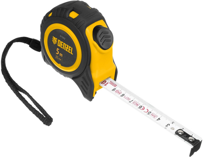 Рулетка строительная Denzel 31552 дл.полотна 5м изм.шкала в см зацеп простой черный/желтый