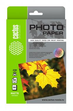 Фотобумага Cactus CS-MA623050, A6, для струйной печати, 50л, 230г/м2, белый, покрытие матовое