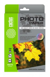 Фотобумага Cactus CS-MA623050, A6, для струйной печати, 50л, 230г/м2, белый, покрытие матовое