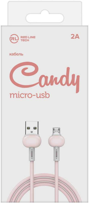 Кабель Redline Candy, micro USB m - USB m , 1м, 2A, розовый [ут000021986]