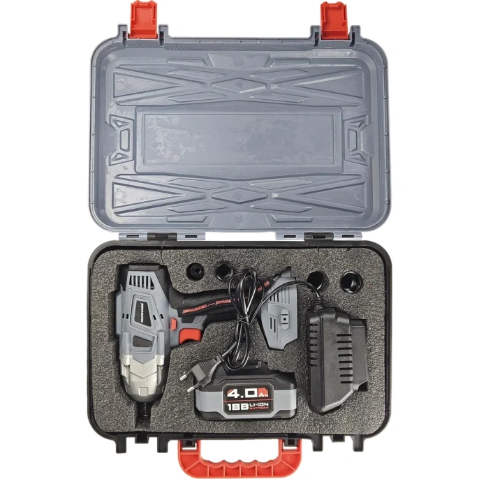 Аккумуляторный гайковерт бесщеточный ударный Profipower DWDTW-18V (Li-ion-1шт, 4.0Ач, 600Нм, З/У, кейс) E0105